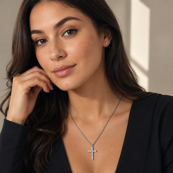 Amaila CZ Diamond Cross Necklace | Waterproof Silver