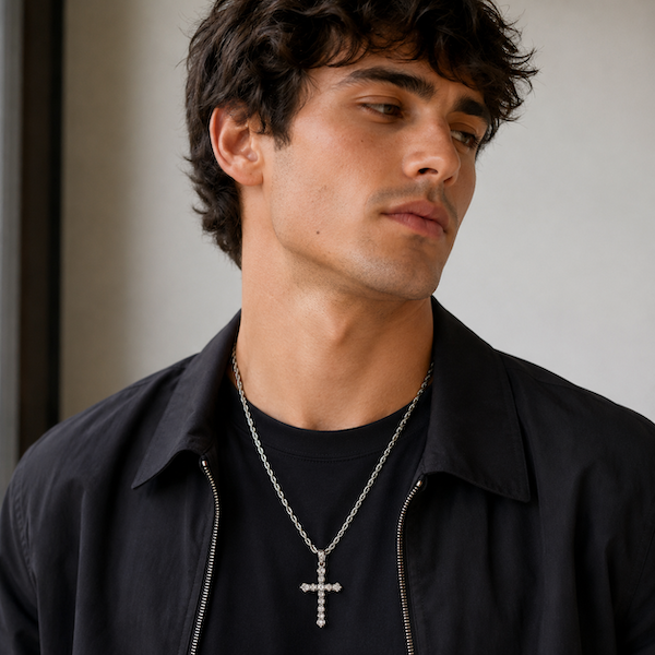 Amaila CZ Diamond Cross Necklace | Waterproof Silver