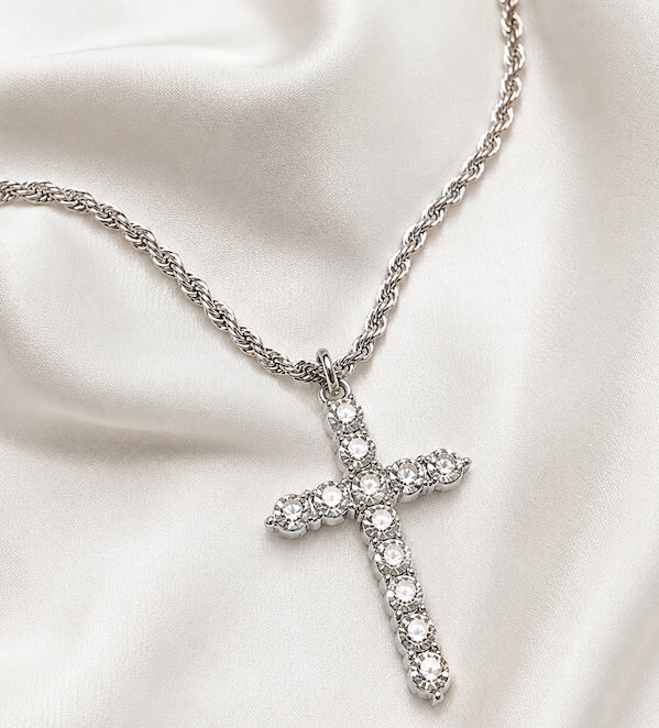 Amaila CZ Diamond Cross Necklace | Waterproof Silver