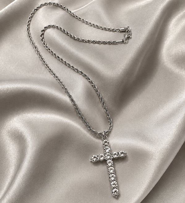 Amaila CZ Diamond Cross Necklace | Waterproof Silver