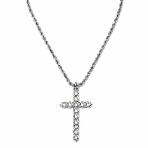 Amaila CZ Diamond Cross Necklace | Waterproof Silver