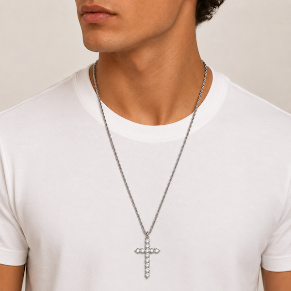 Amaila CZ Diamond Cross Necklace | Waterproof Silver