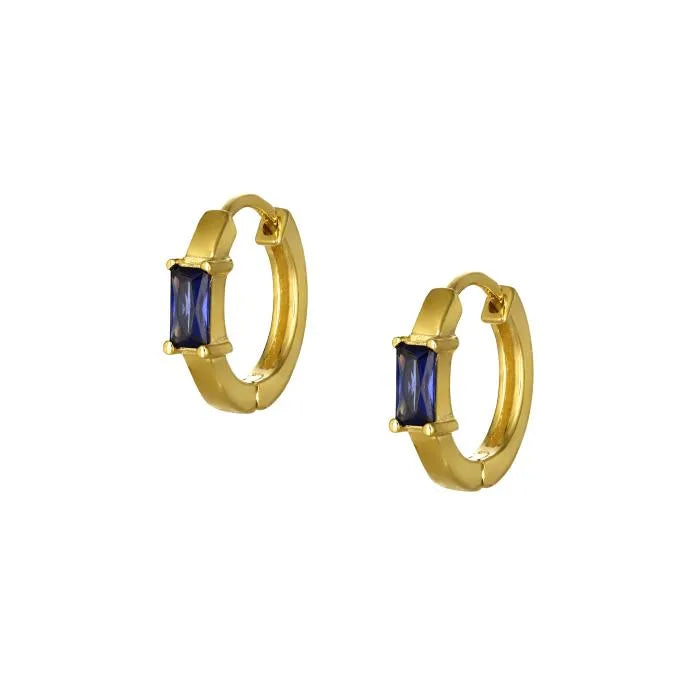 Amara Baguette Blue Sapphire Huggie Earrings | Waterproof 18k Gold