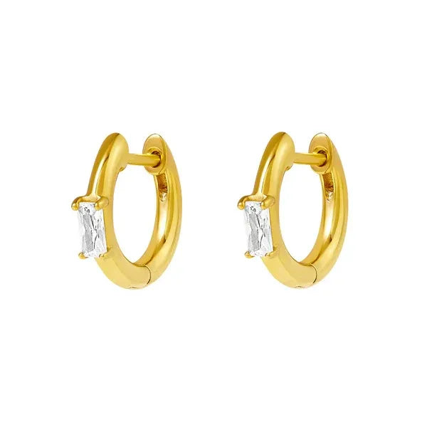 Amara Baguette CZ Huggie Earrings | Waterproof 18k Gold