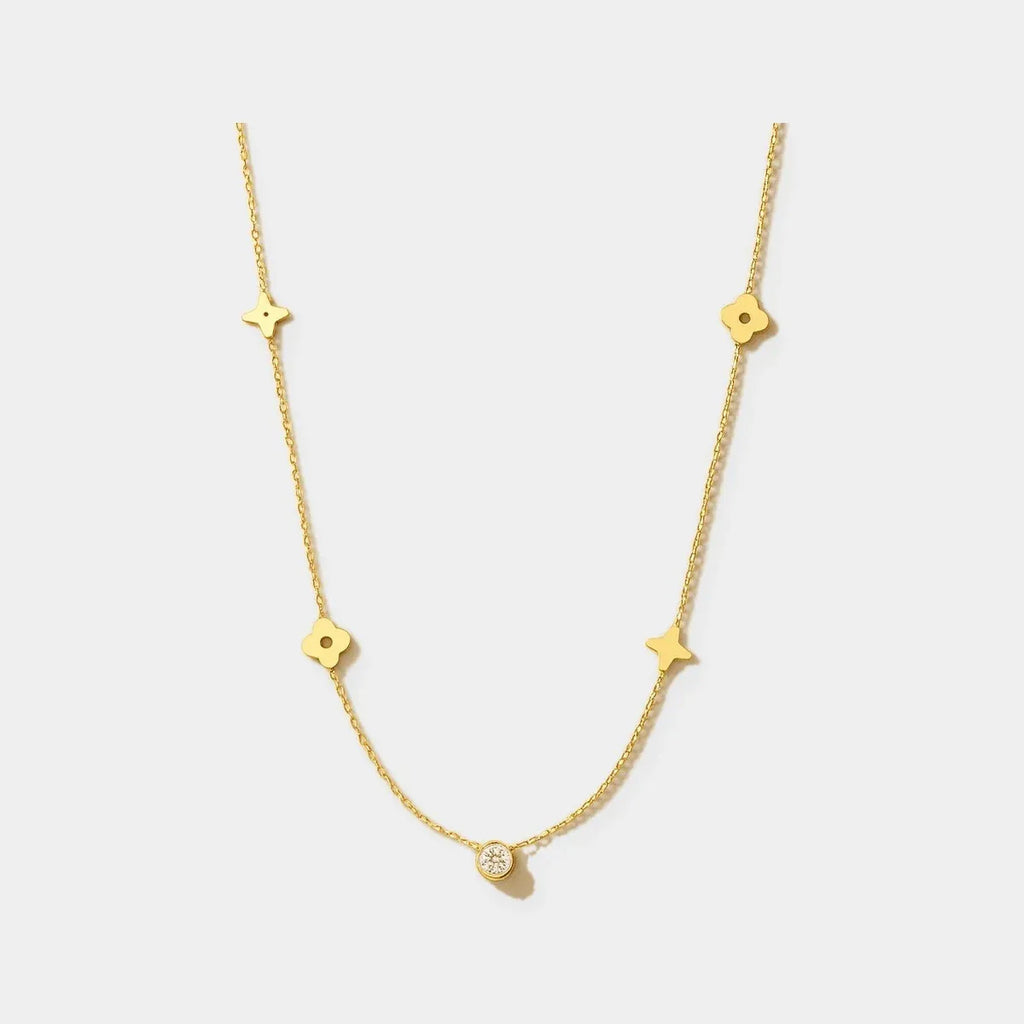 Amaris Clover & Solitaire Necklace | Waterproof 18k Gold