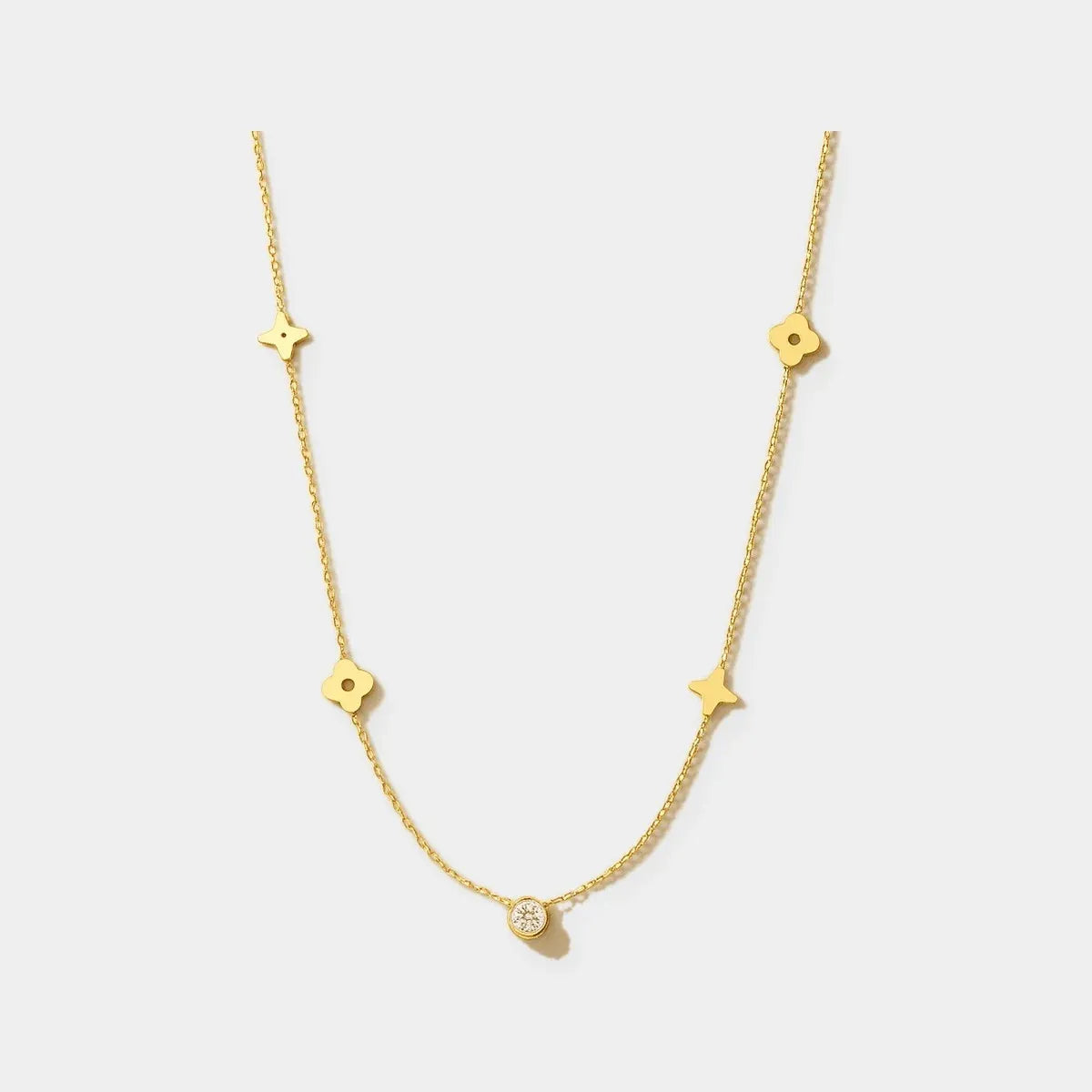 Amaris Clover & Solitaire Necklace | Waterproof 18k Gold
