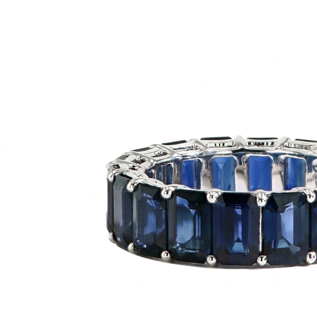Anastasia Baguette Cut Blue Sapphire Ring | Waterproof Silver