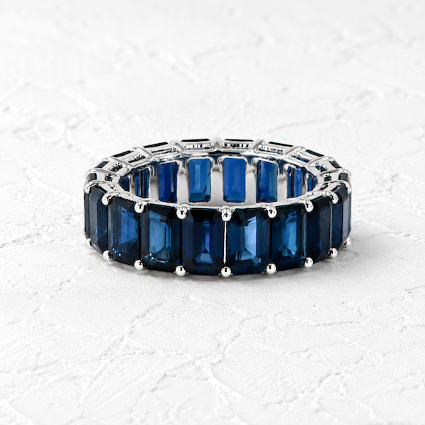 Anastasia Baguette Cut Blue Sapphire Ring | Waterproof Silver