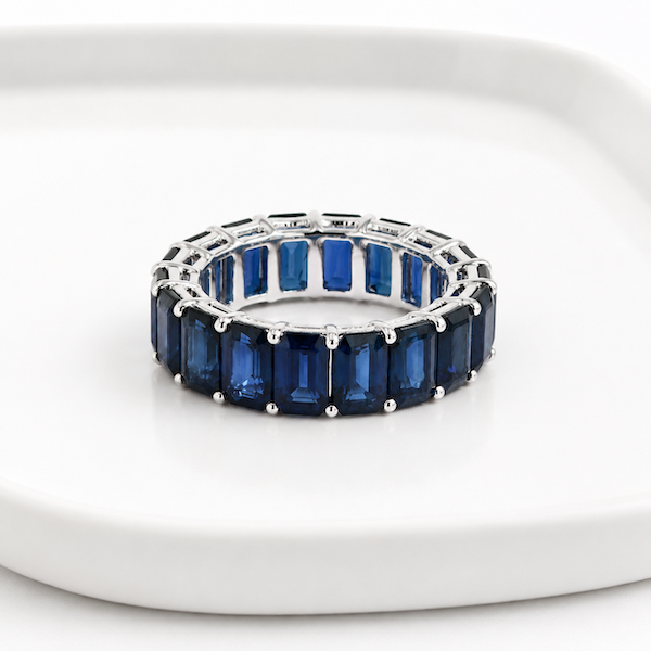 Anastasia Baguette Cut Blue Sapphire Ring | Waterproof Silver
