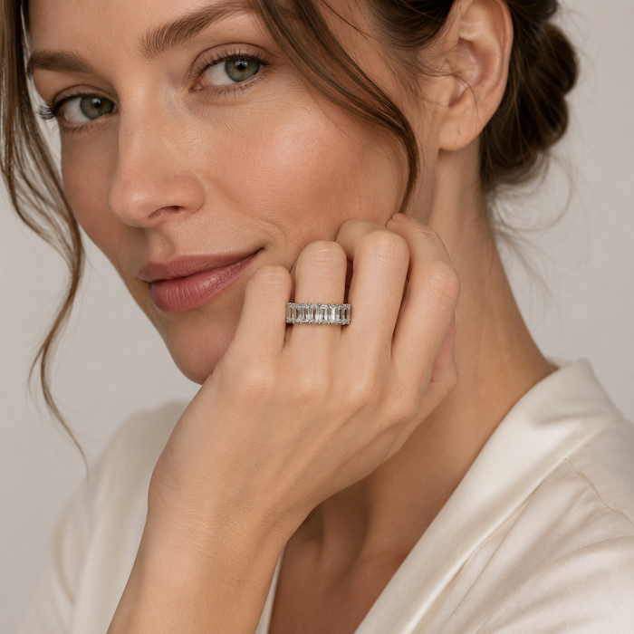 Anastasia Baguette Cut CZ Diamond Ring | Waterproof Silver