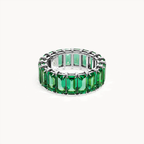 Anastasia Baguette Cut Emerald Green Ring | Waterproof Silver