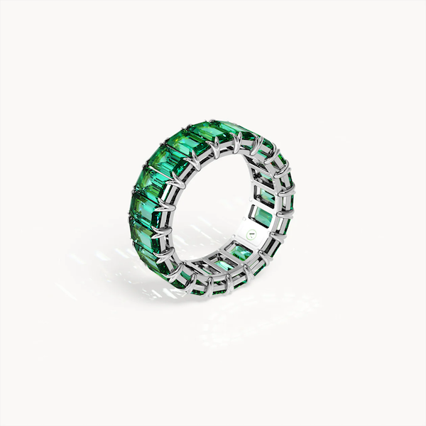 Anastasia Baguette Cut Emerald Green Ring | Waterproof Silver