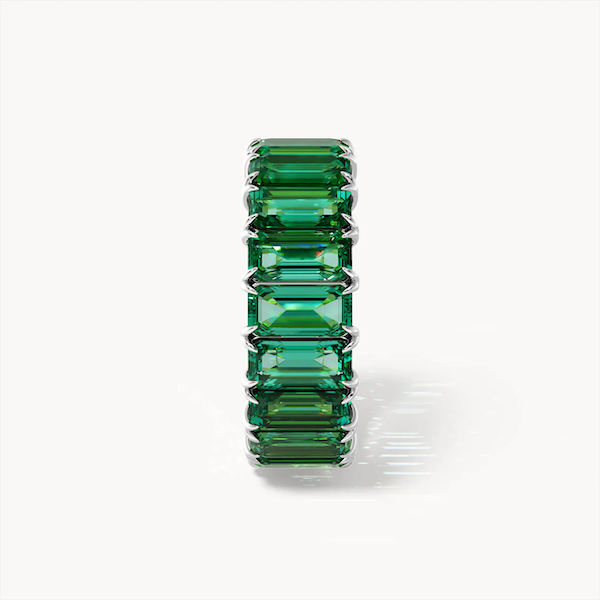 Anastasia Baguette Cut Emerald Green Ring | Waterproof Silver