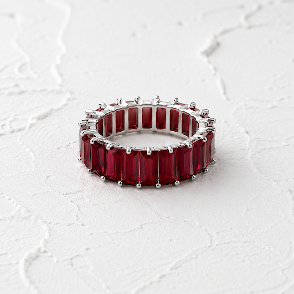 Anastasia Baguette Cut Red Ruby Ring | Waterproof Silver