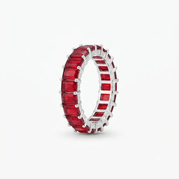 Anastasia Baguette Cut Red Ruby Ring | Waterproof Silver