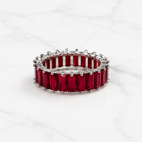 Anastasia Baguette Cut Red Ruby Ring | Waterproof Silver