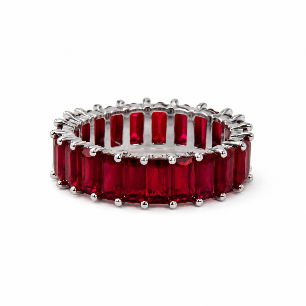Anastasia Baguette Cut Red Ruby Ring | Waterproof Silver
