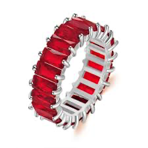 Anastasia Baguette Cut Red Ruby Ring | Waterproof Silver