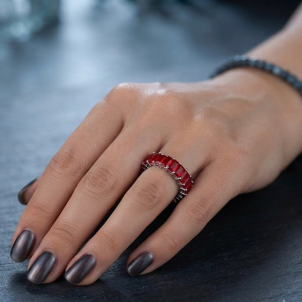 Anastasia Baguette Cut Red Ruby Ring | Waterproof Silver