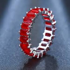 Anastasia Baguette Cut Red Ruby Ring | Waterproof Silver