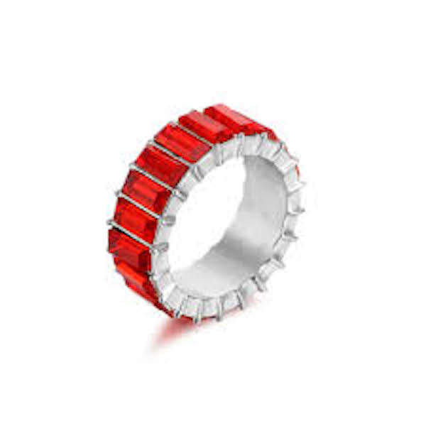 Anastasia Baguette Cut Red Ruby Ring | Waterproof Silver