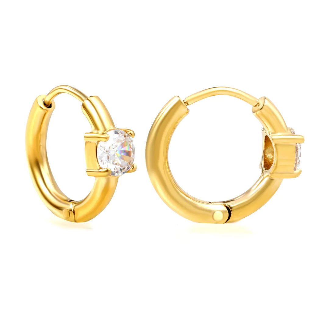 Anaya CZ Solitaire Huggie Earrings | Waterproof 18k Gold