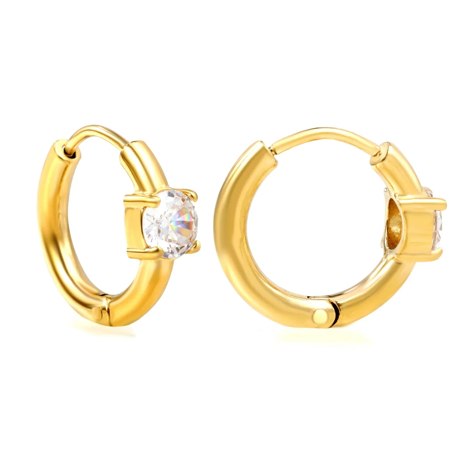 Anaya CZ Solitaire Huggie Earrings | Waterproof 18k Gold