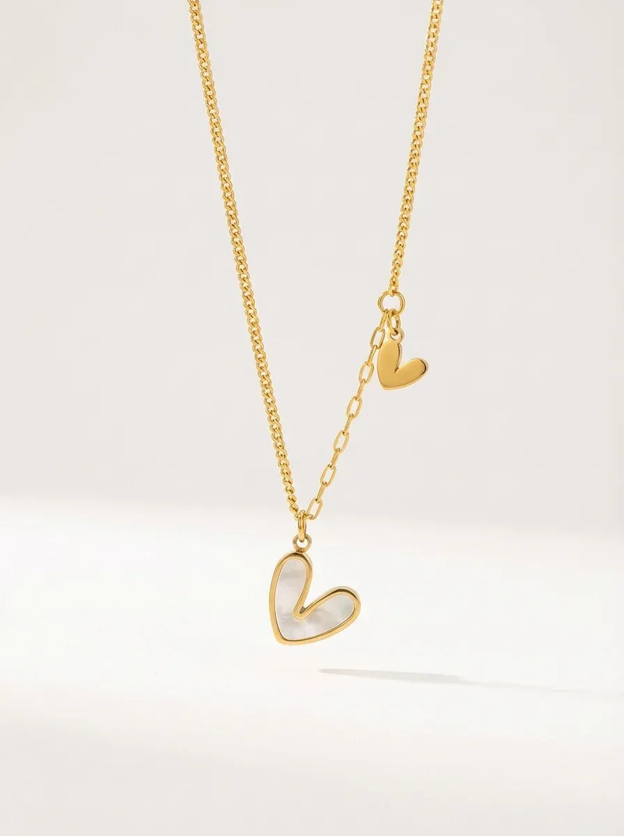 Araminta Pearl Twin Heart Necklace | Waterproof 18k Gold