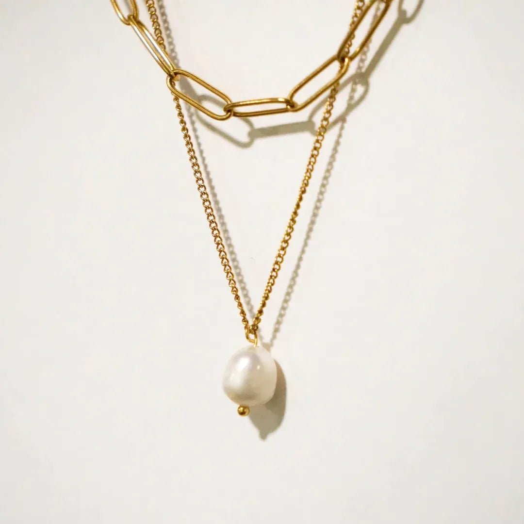 Arctur Pearl Double Chain Necklace | Waterproof 18k Gold