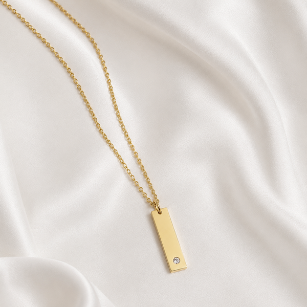Arian Short Vertical Bar CZ Necklace | Waterproof 18K Gold Plated & Silver