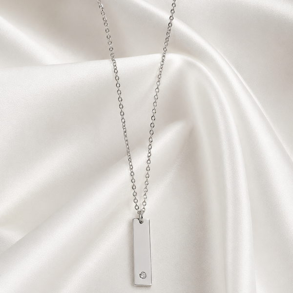 Arian Short Vertical Bar CZ Necklace | Waterproof 18K Gold Plated & Silver