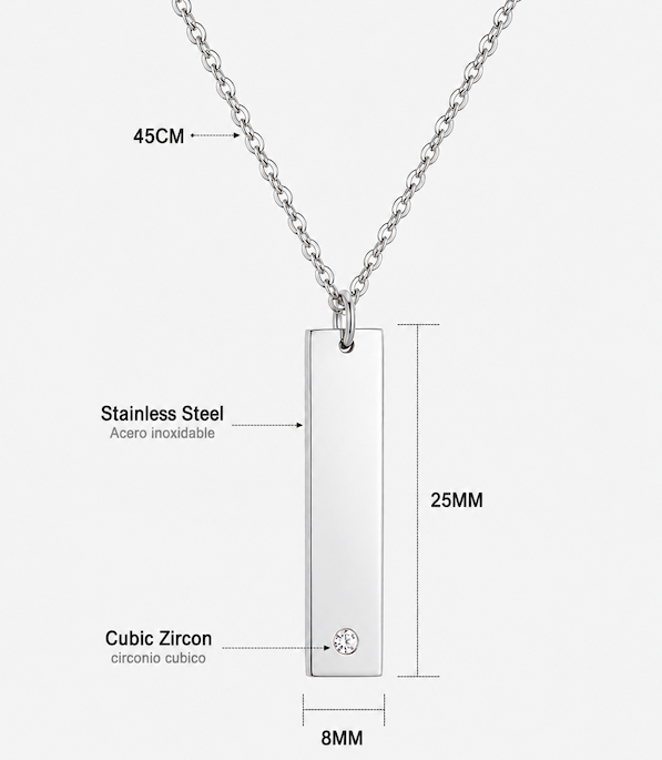 Arian Short Vertical Bar CZ Necklace | Waterproof 18K Gold Plated & Silver