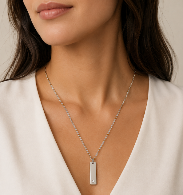 Arian Short Vertical Bar CZ Necklace | Waterproof 18K Gold Plated & Silver