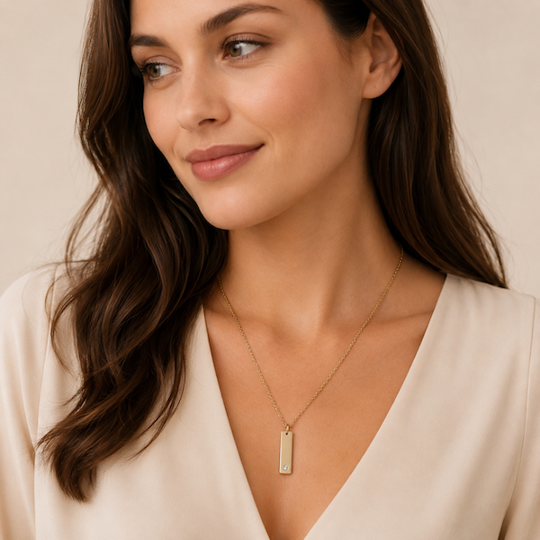 Arian Short Vertical Bar CZ Necklace | Waterproof 18K Gold Plated & Silver