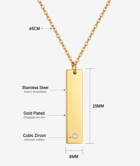 Arian Short Vertical Bar CZ Necklace | Waterproof 18K Gold Plated & Silver