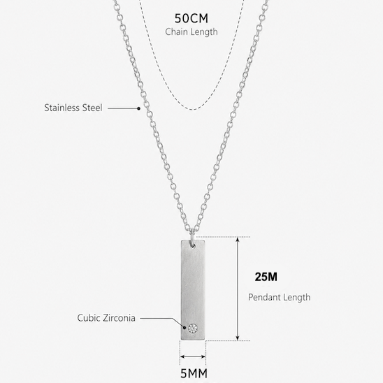 Arian Short Vertical CZ Bar Necklace | Waterproof 18K Gold Plated & Silver