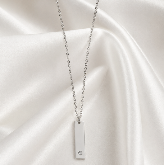 Arian Short Vertical CZ Bar Necklace | Waterproof 18K Gold Plated & Silver