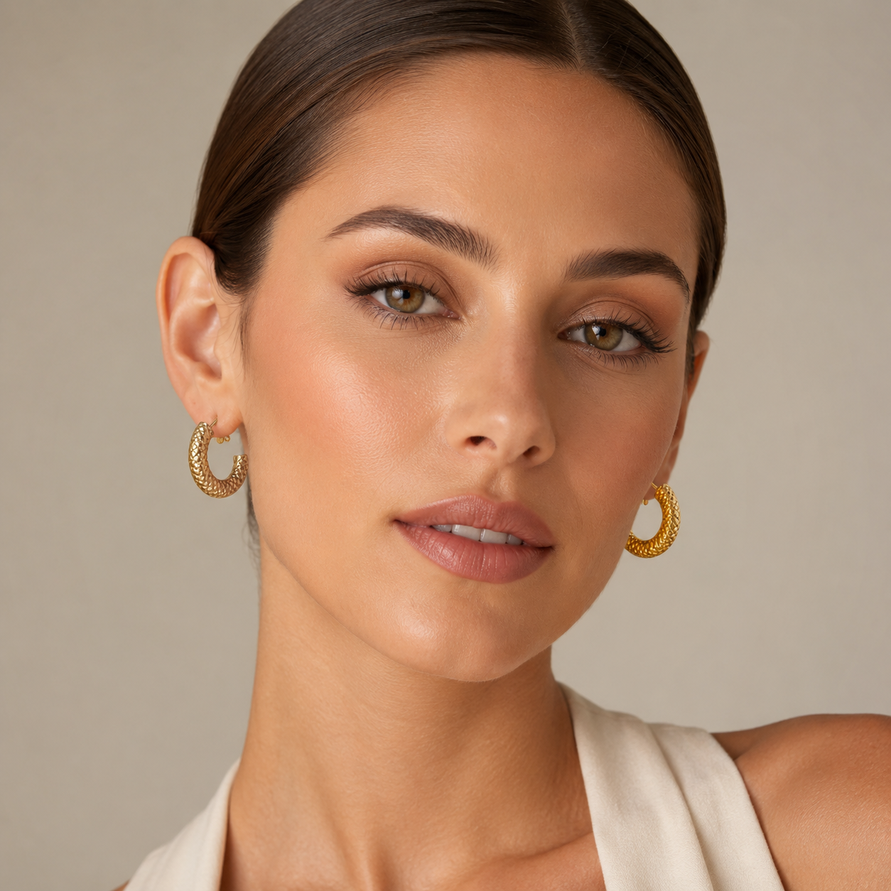 Ariana Textured Hoop Earrings | Waterproof 18k Gold