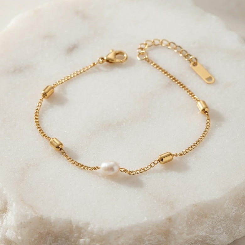 Arielle Rice Pearl Bracelet | Waterproof 18k Gold