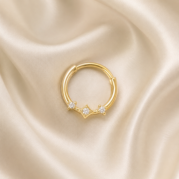 Aryan Three Crystal Helix Hoops Gold- Single