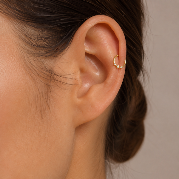 Aryan Three Crystal Helix Hoops Gold- Single