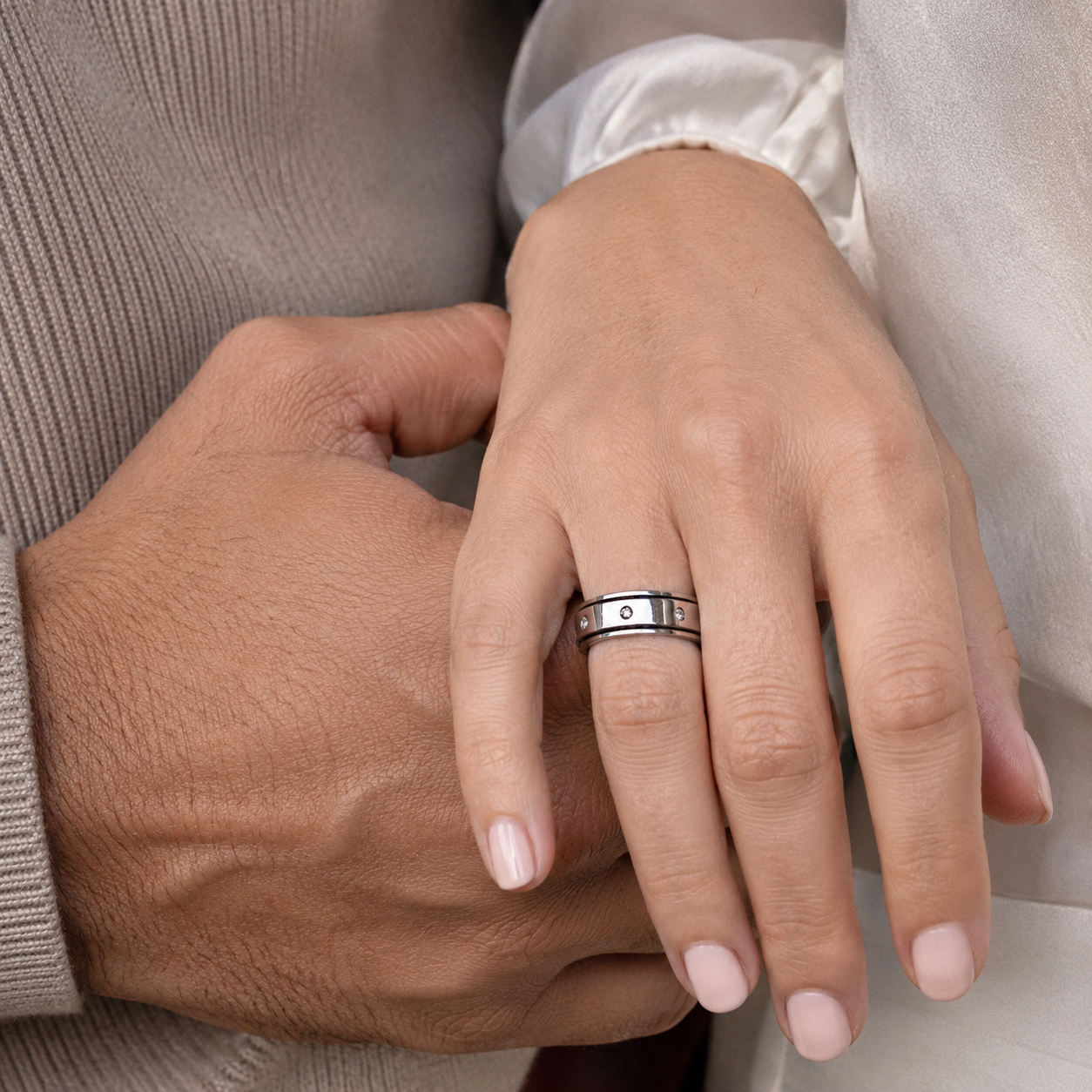 Asaya Cubic Zirconia Spinner Ring | Waterproof 18K Gold & Silver