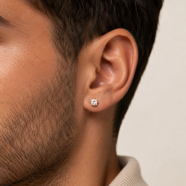 Aura Square Cut Solitaire CZ Studs | Waterproof 18k Gold 4MM