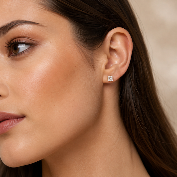 Aura Square Cut Solitaire CZ Studs | Waterproof 18k Gold 4MM