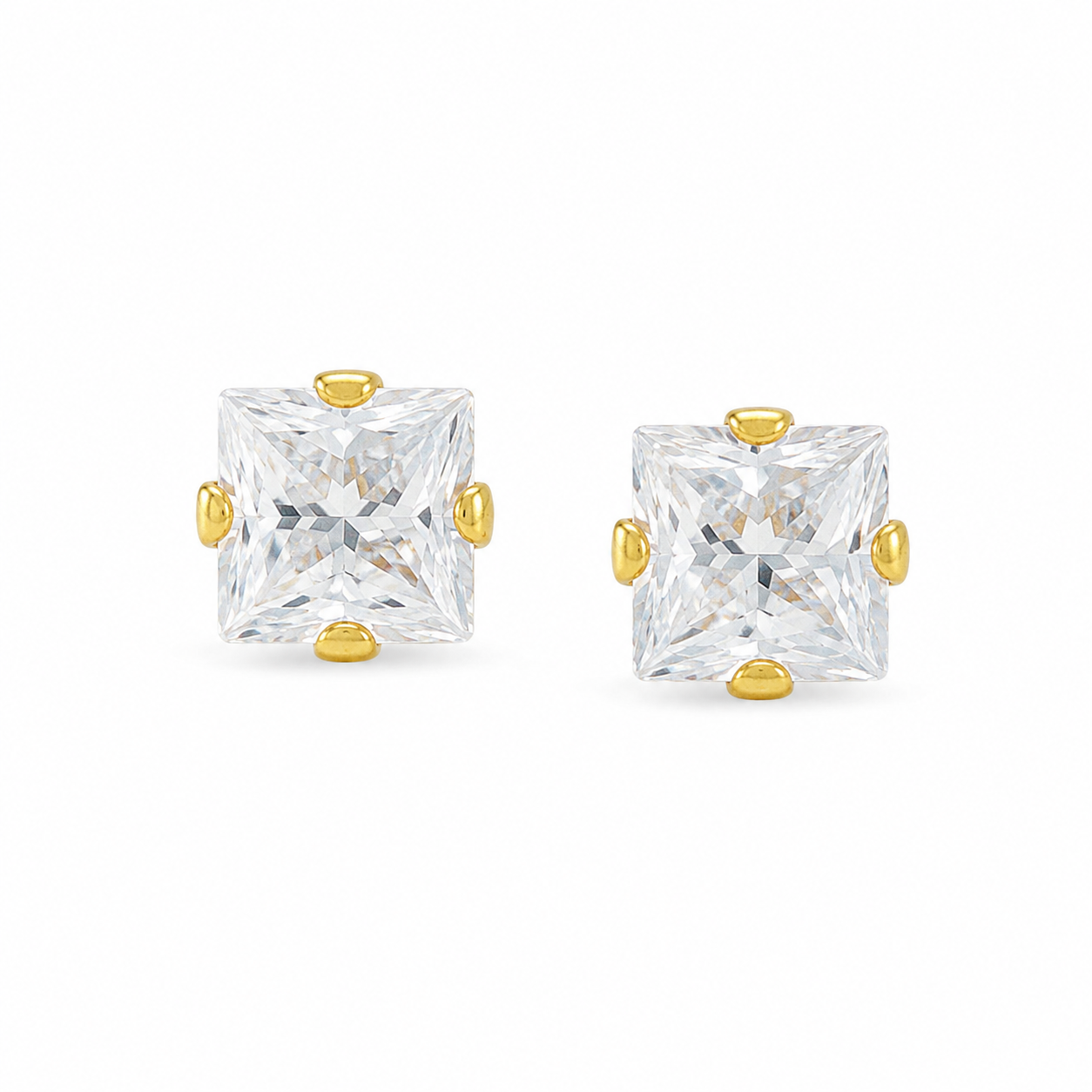 Aura Square Cut Solitaire CZ Studs  | Waterproof 18k Gold 6MM