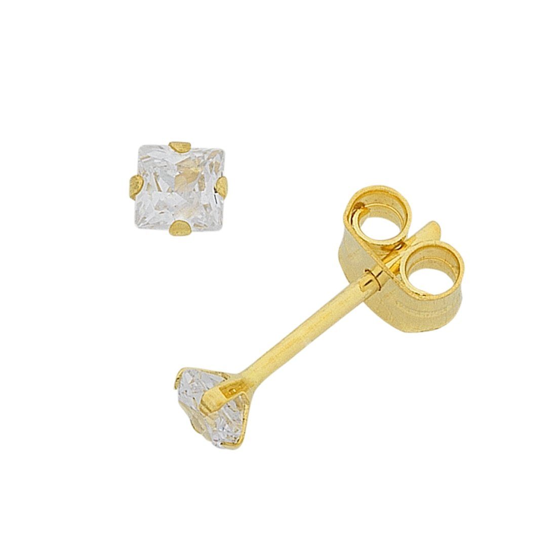 Aura Square Cut Solitaire CZ Studs  | Waterproof 18k Gold 6MM
