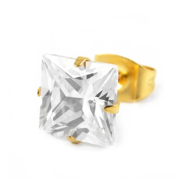 Aura Square Cut Solitaire CZ Studs | Waterproof 18k Gold & Silver 10MM