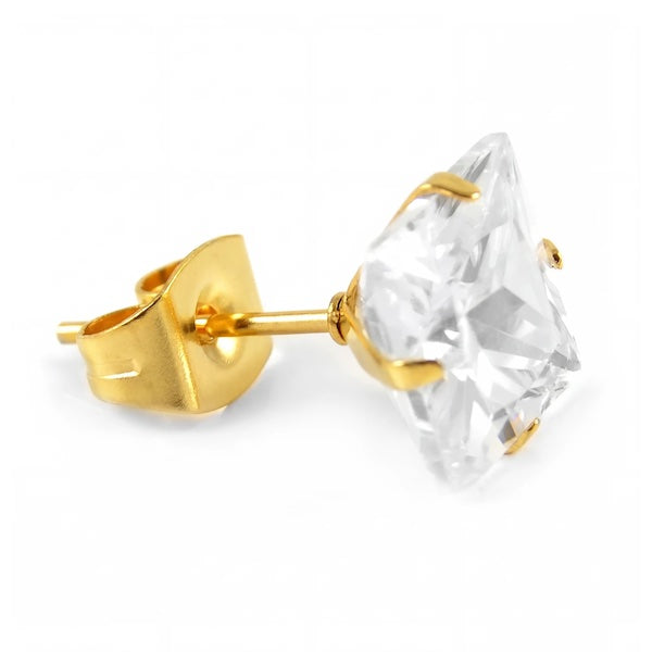 Aura Square Cut Solitaire CZ Studs | Waterproof 18k Gold & Silver 10MM