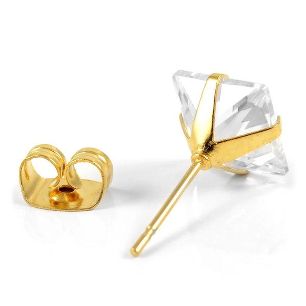 Aura Square Cut Solitaire CZ Studs | Waterproof 18k Gold & Silver 10MM