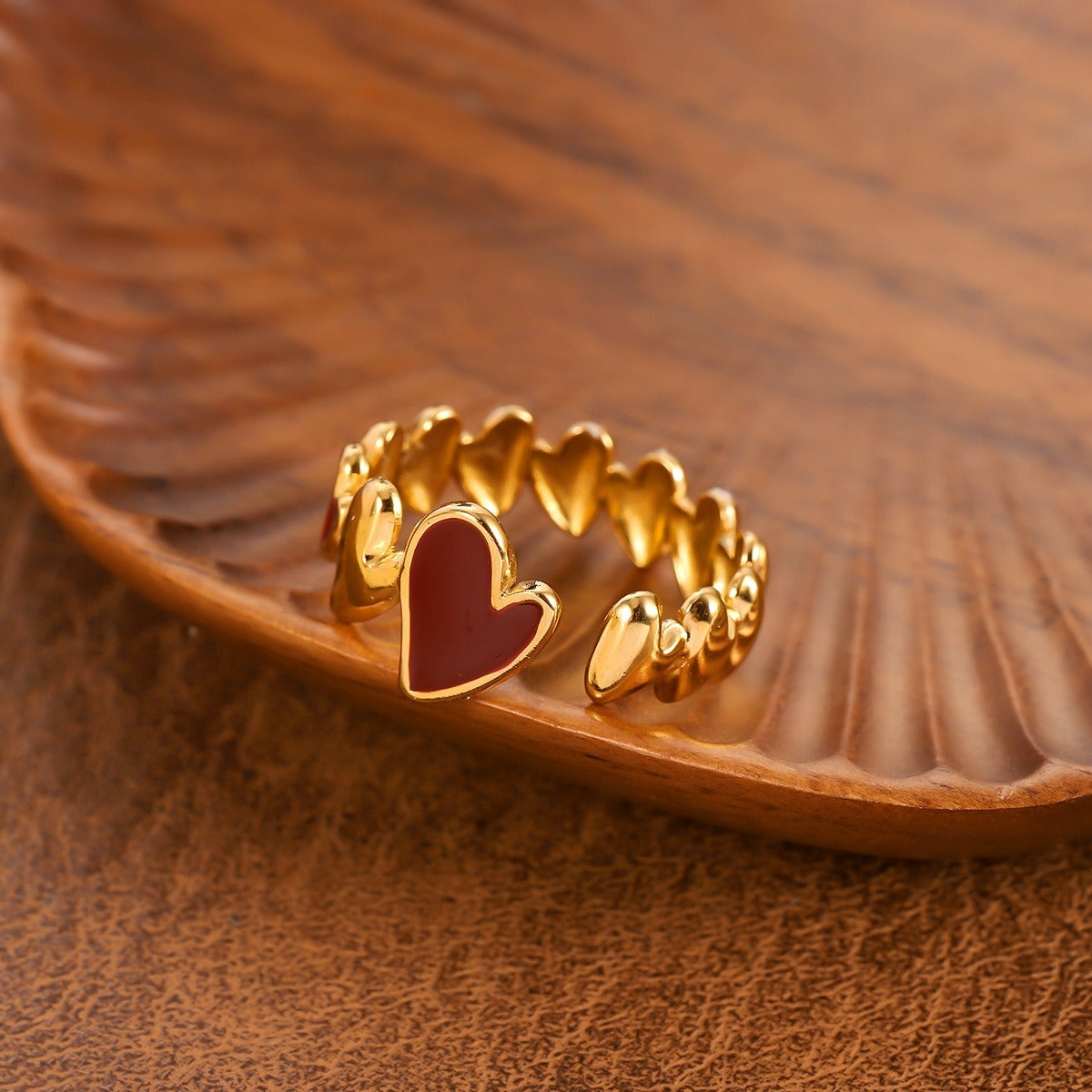 Aurelia Red Heart Open Ring | Waterproof 18k Gold